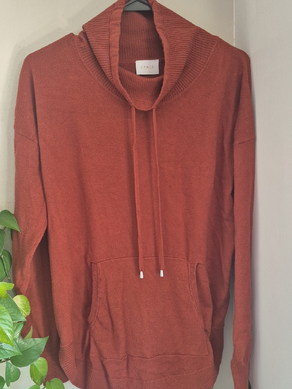Cyrus Women's Turtleneck Hoodie Sweater - Rust Orange